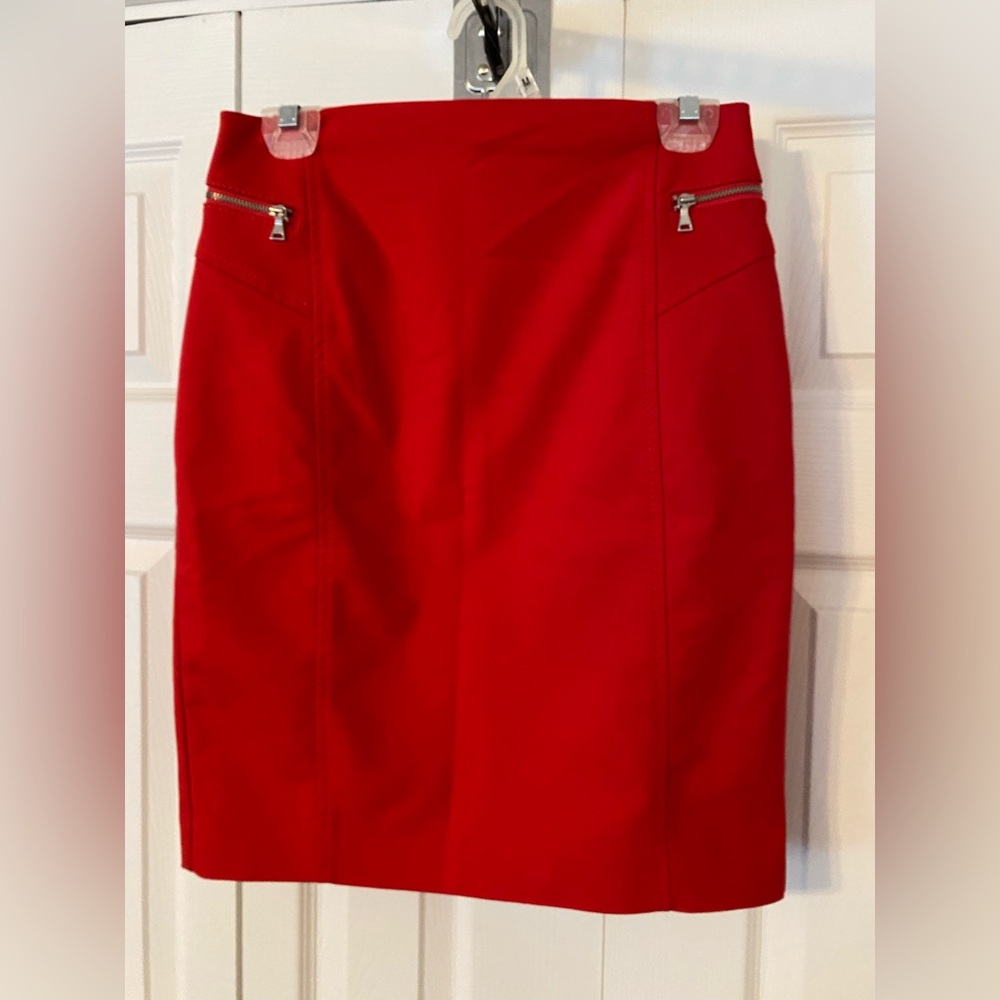 Bright red express pencil skirt with zipper detail